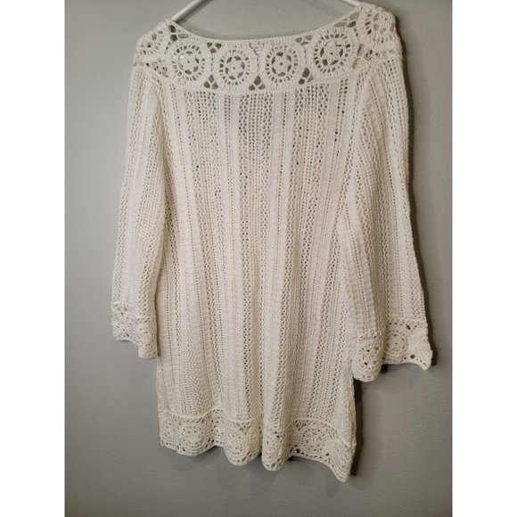 cb established Size 2X Womens Top Cream Boho Hippie Crochet Tassel Tie - Picture 4 of 5